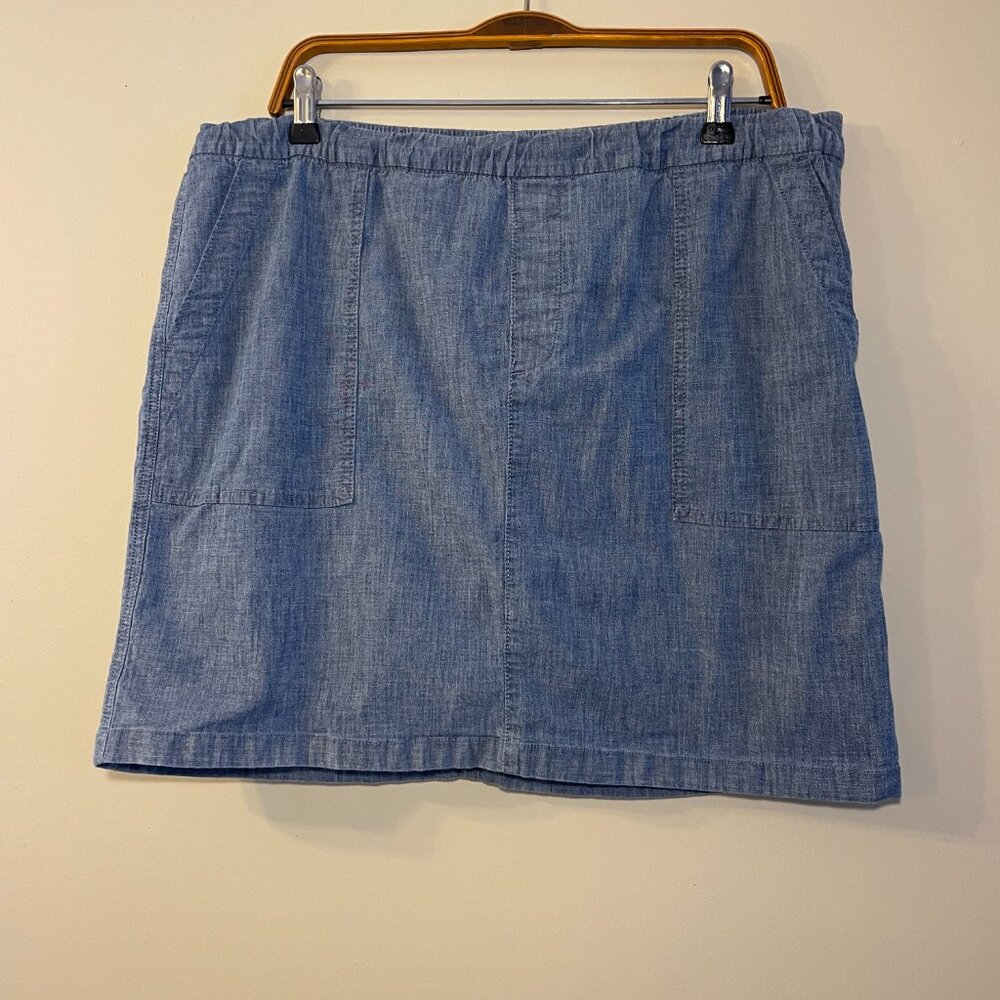 Women's Mid Rise Elastic Waist Pull On Knockabout Chambray Skort Lands' End